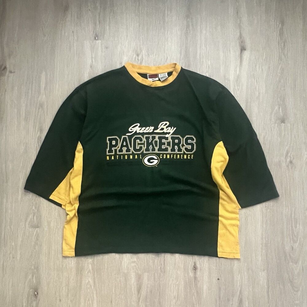 Vintage 1998 NFL Green Bay Packers Long Sleeve Graphic Cropped Shirt Mens XL